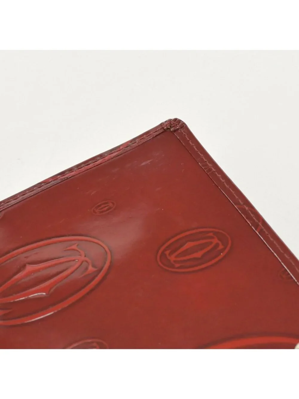 Cartier Wallet Double C Bordeaux Patent Leather Silver